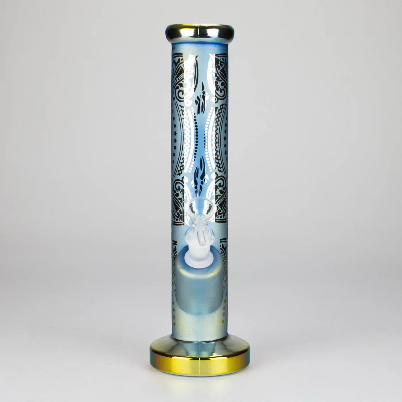 11" Straight Tube Electroplated Metallic Finish w/ Intricate Patterns Glass Bong - Pattern 1 - Image 4