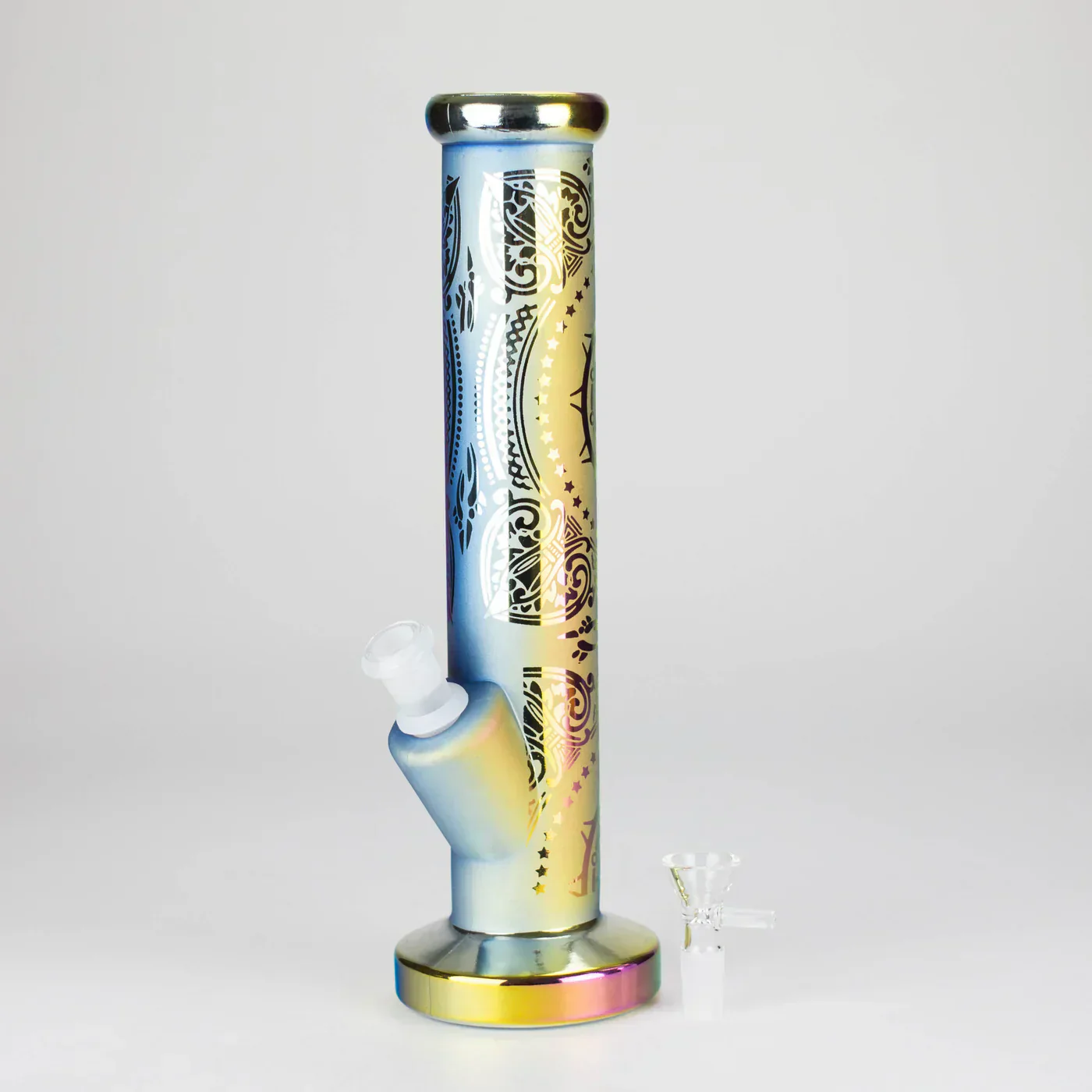 11" Straight Tube Electroplated Metallic Finish w/ Intricate Patterns Glass Bong - Pattern 1 - Image 5