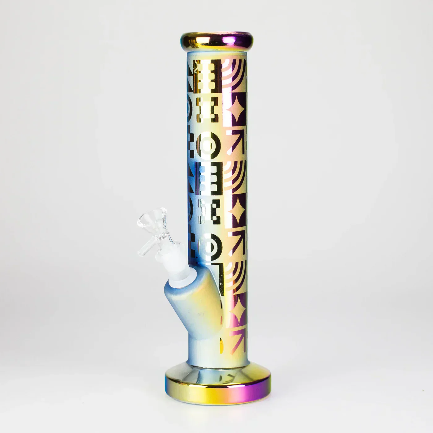 11" Straight Tube Electroplated Metallic Finish w/ Intricate Patterns Glass Bong - Pattern 4