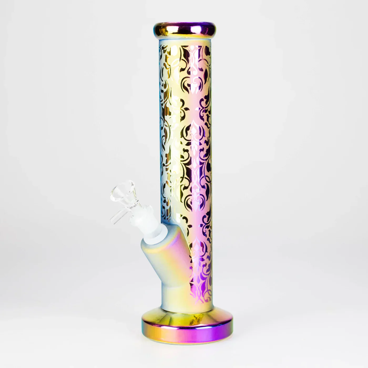 11" Straight Tube Electroplated Metallic Finish w/ Intricate Patterns Glass Bong - Pattern 5