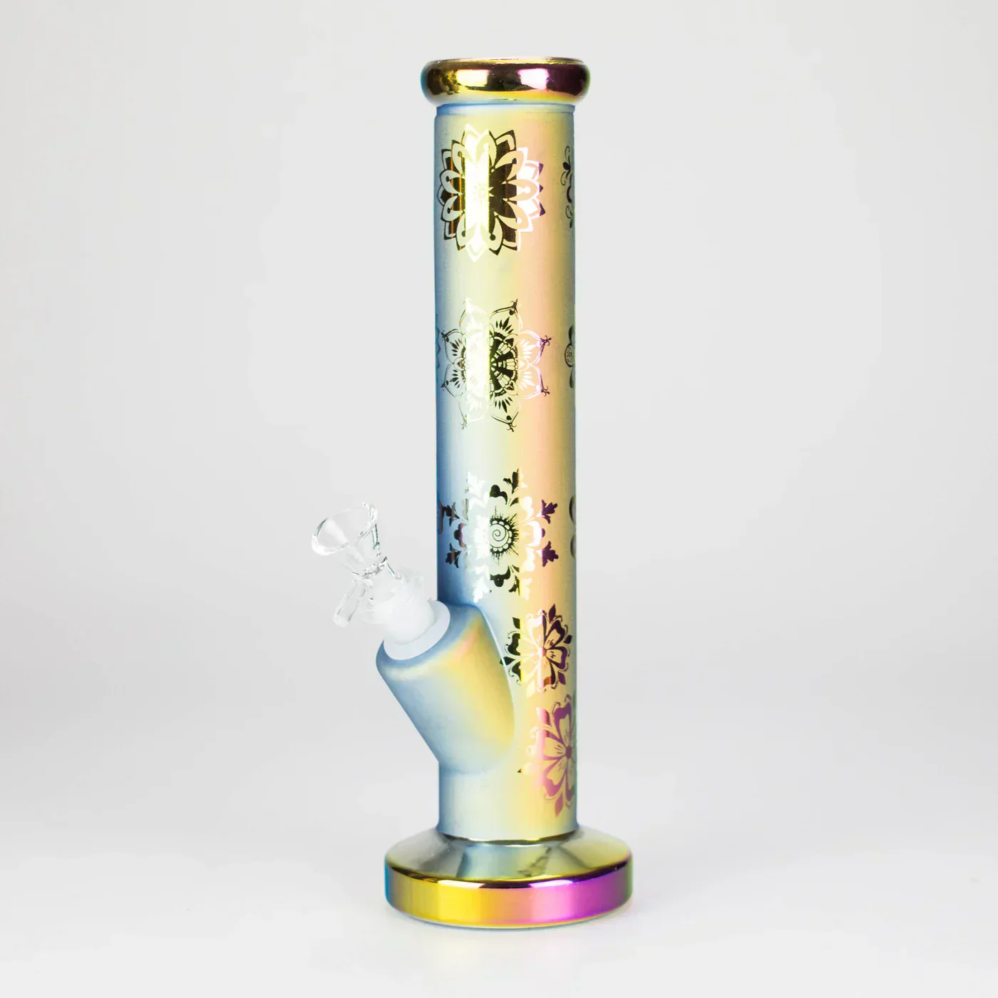 11" Straight Tube Electroplated Metallic Finish w/ Intricate Patterns Glass Bong - Pattern 3