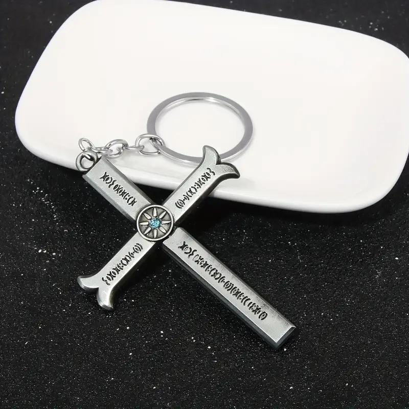 Unisex Alloy Cross Pendant Silvery Keychain - Image 6
