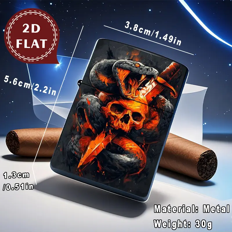 2D Flat Fiery Snake with Skull Art Retro Lighter Shell - Image 3
