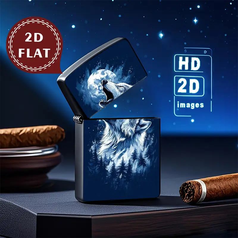 2D Flat Wolf Howling Retro Fashion Lighter Shell - Image 2
