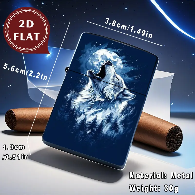 2D Flat Wolf Howling Retro Fashion Lighter Shell - Image 3