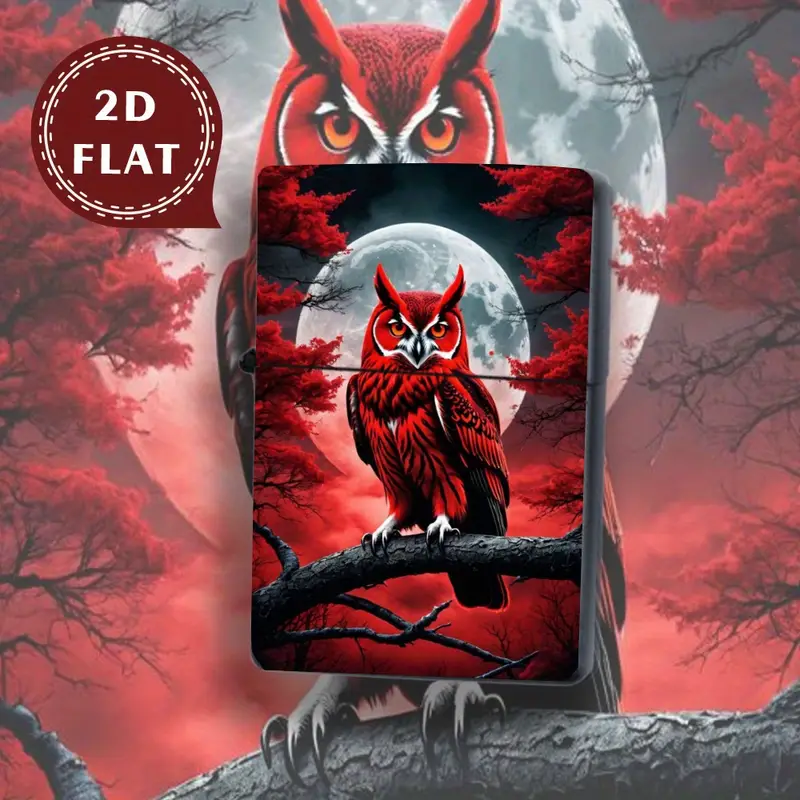 2D Flat Retro Fashion Red Owl & Moon Lighter Shell - Image 3
