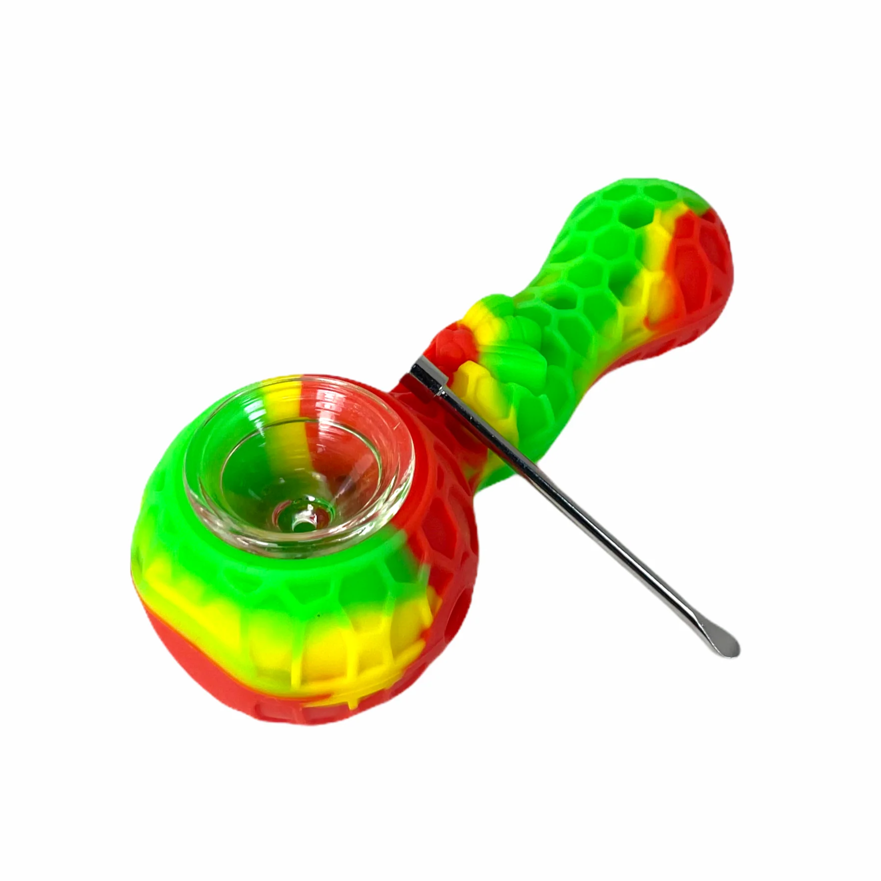 Honey Bee 4" Silicone Hand Pipe with Glass Bowl and Tool - Image 2
