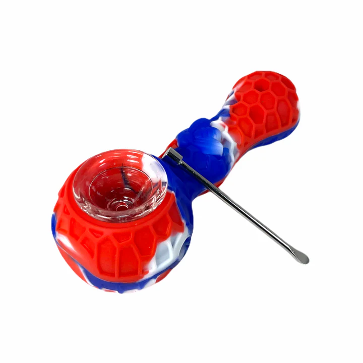 Honey Bee 4" Silicone Hand Pipe with Glass Bowl and Tool - Image 4