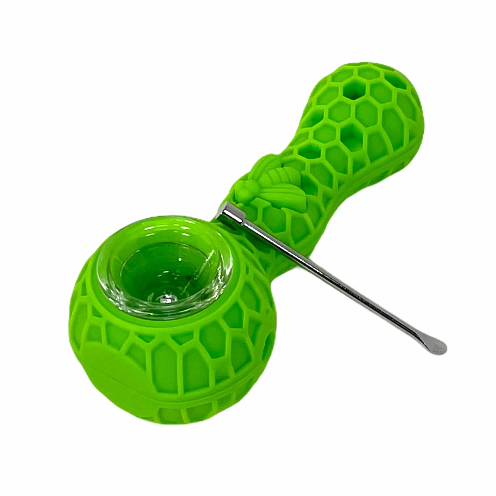 Honey Bee 4" Silicone Hand Pipe with Glass Bowl and Tool - Image 6