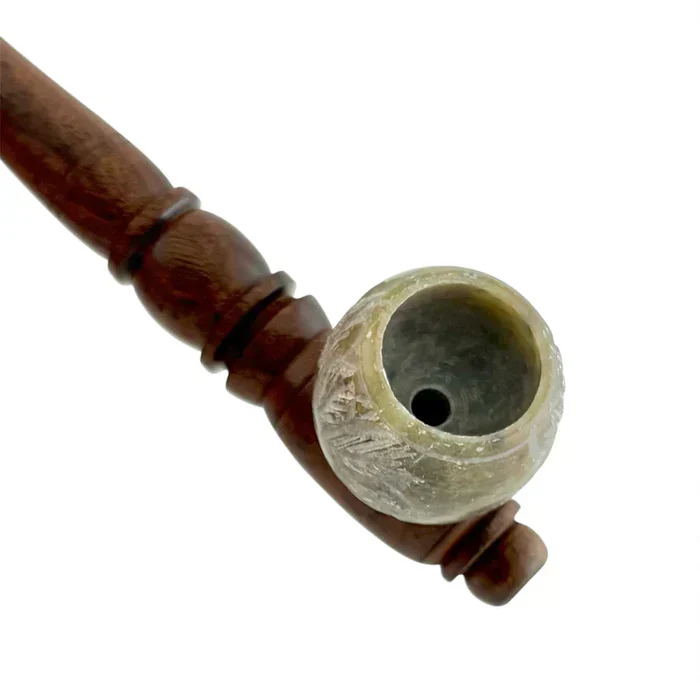 5" Classic Long-Style Design Wooden Pipe w/ Marble Bowl - Image 3