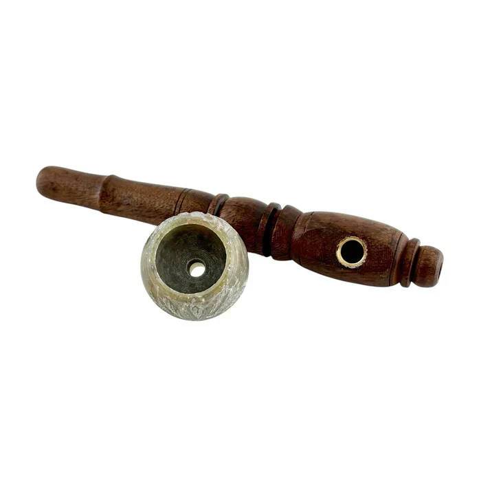 5" Classic Long-Style Design Wooden Pipe w/ Marble Bowl - Image 4