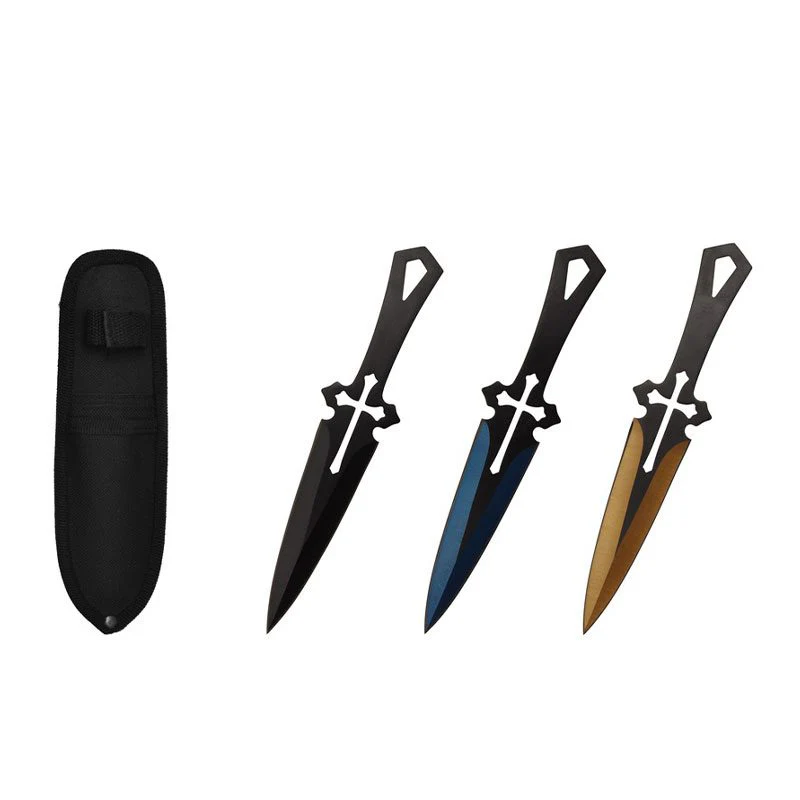 6.5″ Blue Gold Black 3-Pc Throwing Knife w/ Sheath