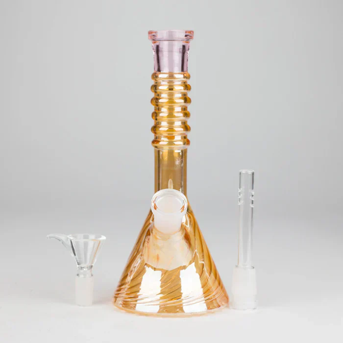 8" Shiny 6-Rings Beaker Bong w/ Handle Slide - Image 3