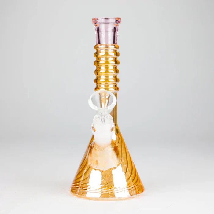 8" Shiny 6-Rings Beaker Bong w/ Handle Slide - Image 7