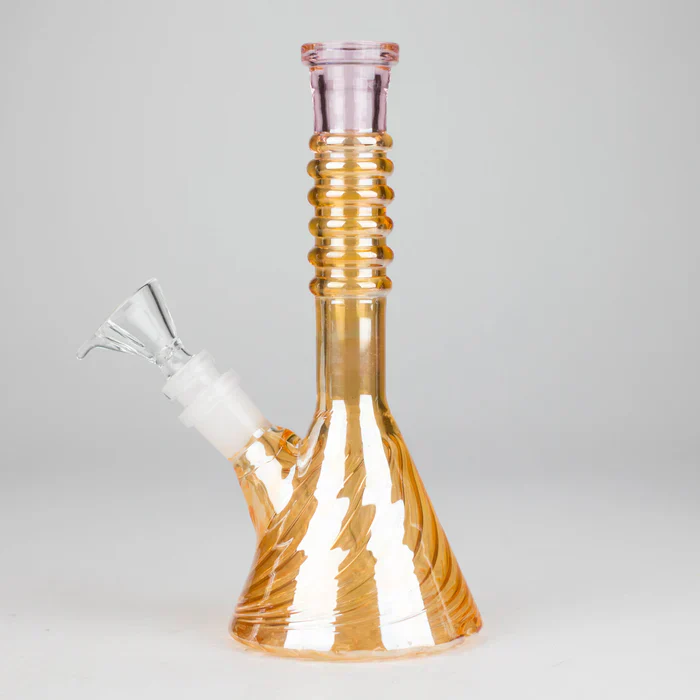 8" Shiny 6-Rings Beaker Bong w/ Handle Slide - Image 8