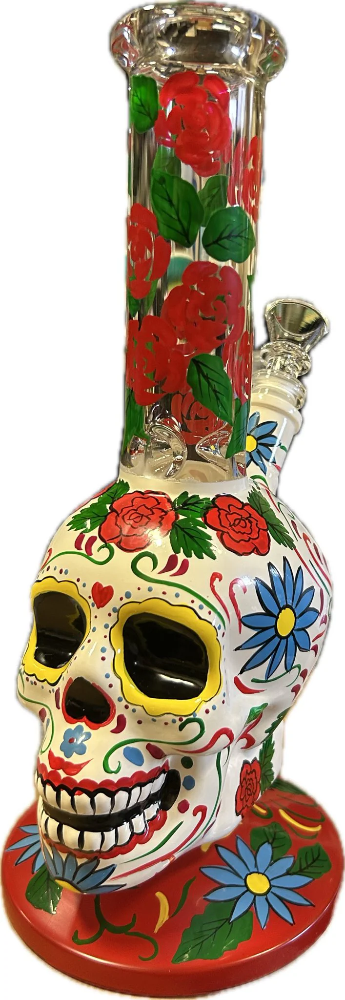 9.5" Sugar Skull Themed Glass Bong - Image 3