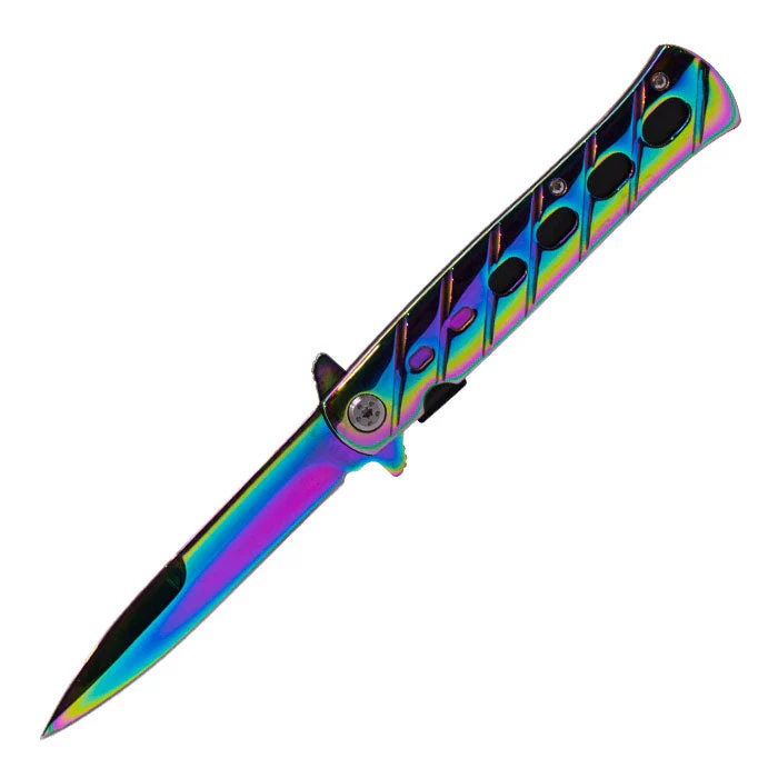 9" Glossy Finish Stiletto Foldable Pocket Knife - Image 2