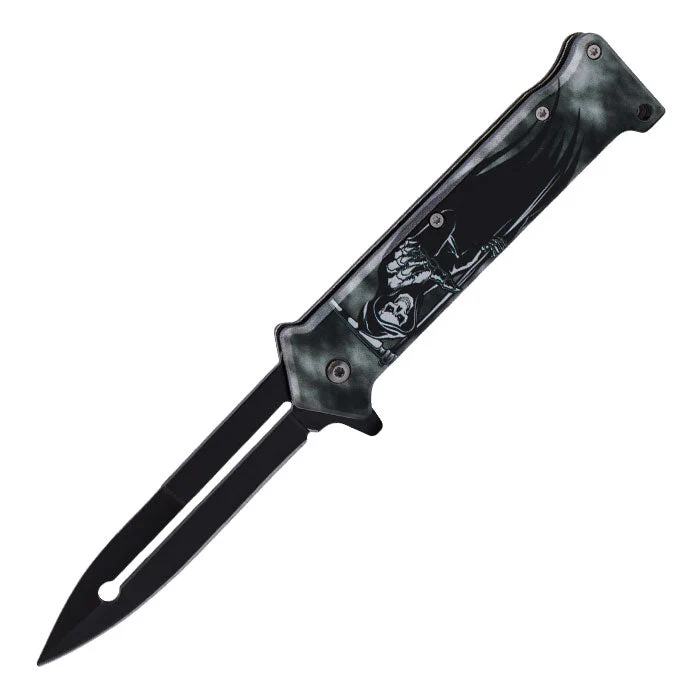 Perucci - 8" Black & Grey Evil Man Foldable Matt Finish Pocket Knife