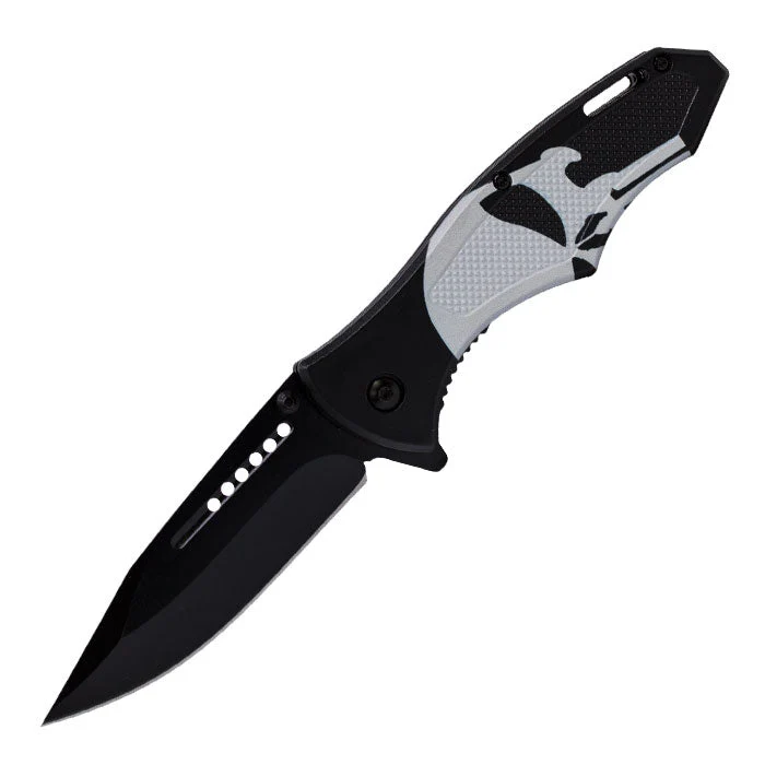 Perucci - 9" Black & White Monster Solid Foldable Pocket Knife