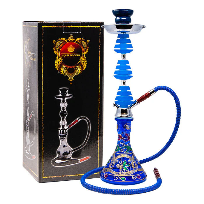 22" Blue Glass Base w/ Green Leaves Hookah - Image 2