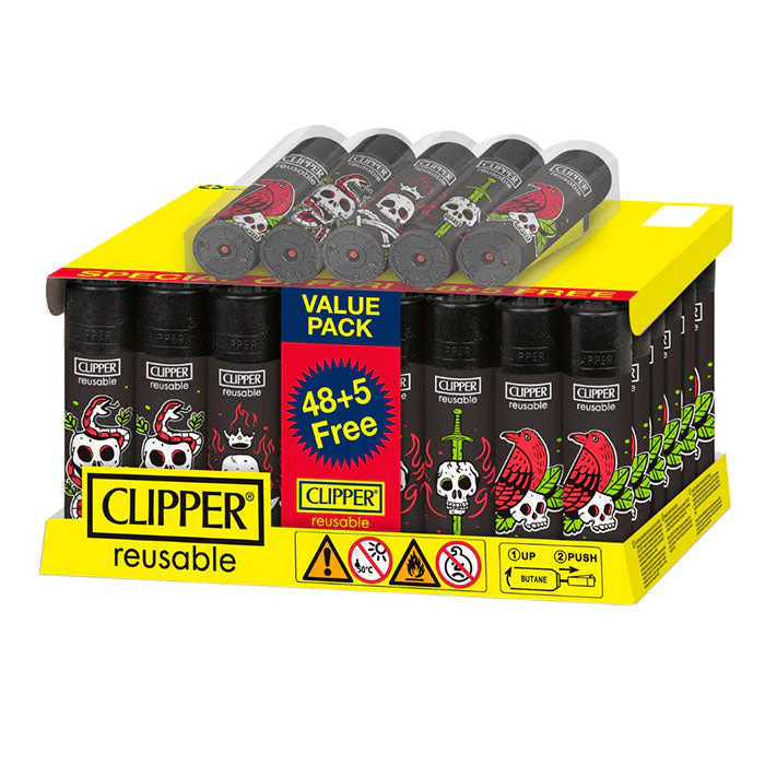 Clipper Lighter - Tattoo Skulls
