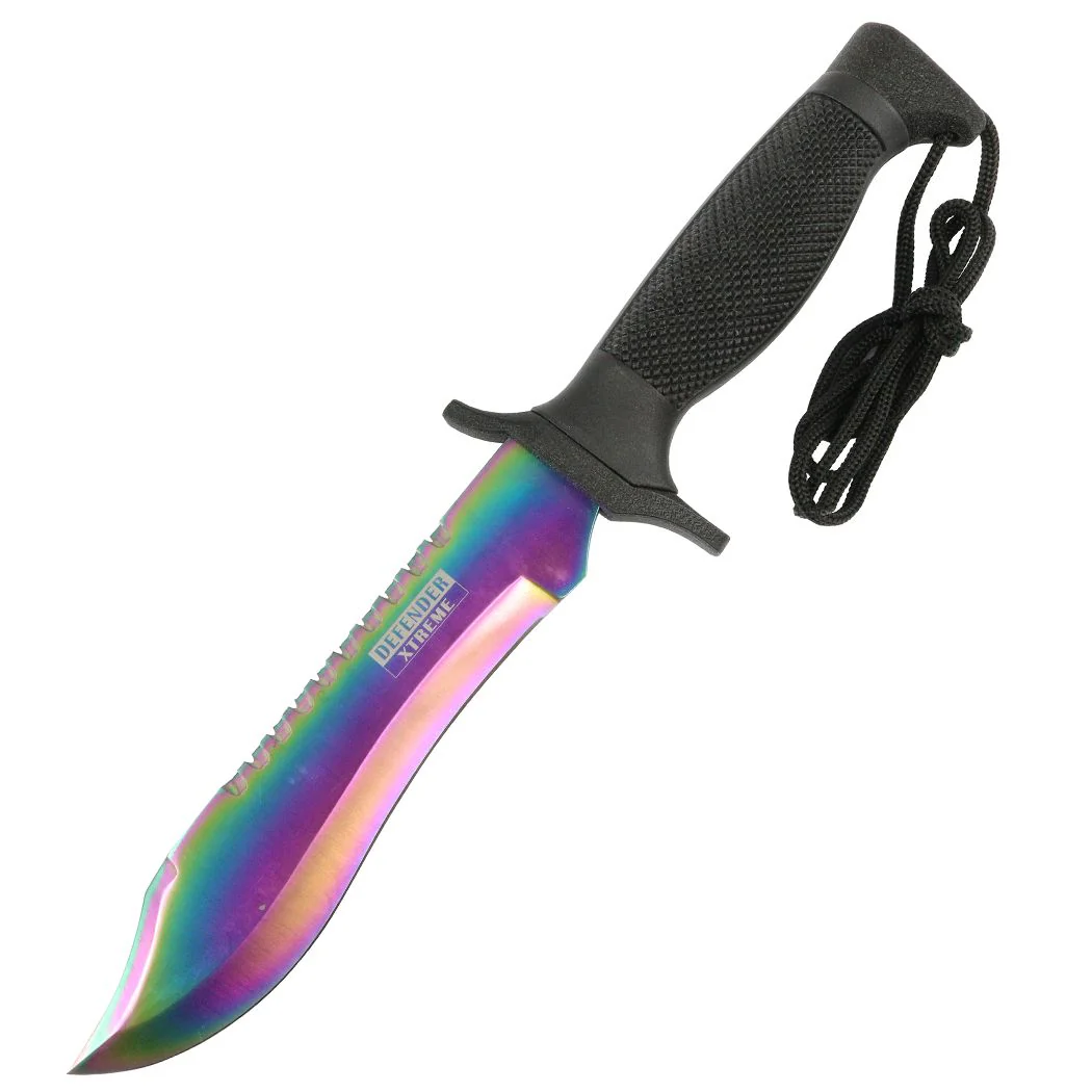 Defender-Xtreme - 12" Rainbow Hunting Knife w/ Sheath Stainless - Image 2