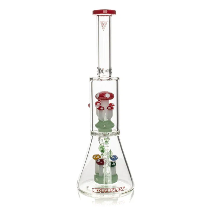 Red Eye Glass - 12" Tall Red Amanita Dual Chamber Beaker Base Water Pipe - Image 2