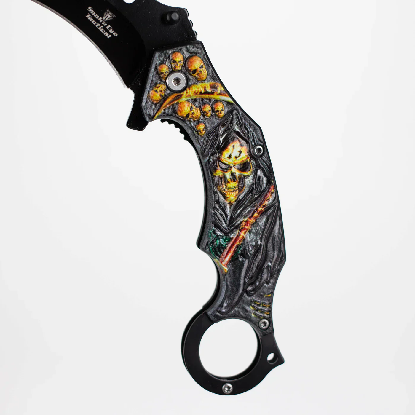 Snake Eye - 3" Folding Karambit Blade - Reaper Skull Design - Image 5
