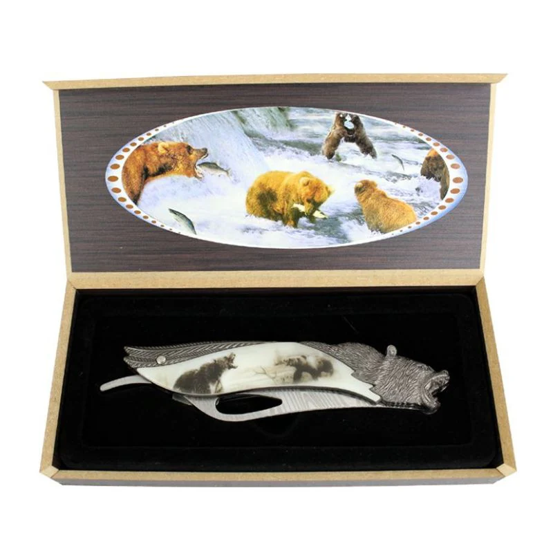 The Bone Edge - 8.5″ Bear Pattern Handle Folding Knife w/ Gift Box - Image 2